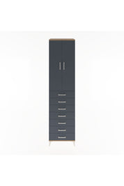 Hyperion Dolap 3 Raflı 7 Çekmeceli 2 Kapaklı 60x44x243 Çam-Antrasit
