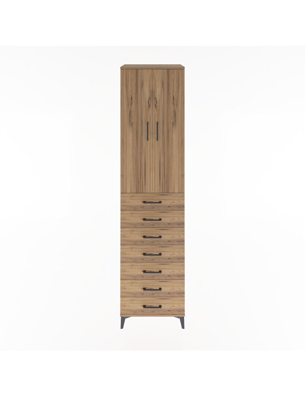 Hyperion Dolap 3 Raflı 7 Çekmeceli 2 Kapaklı 60x44x243 Çam-Çam