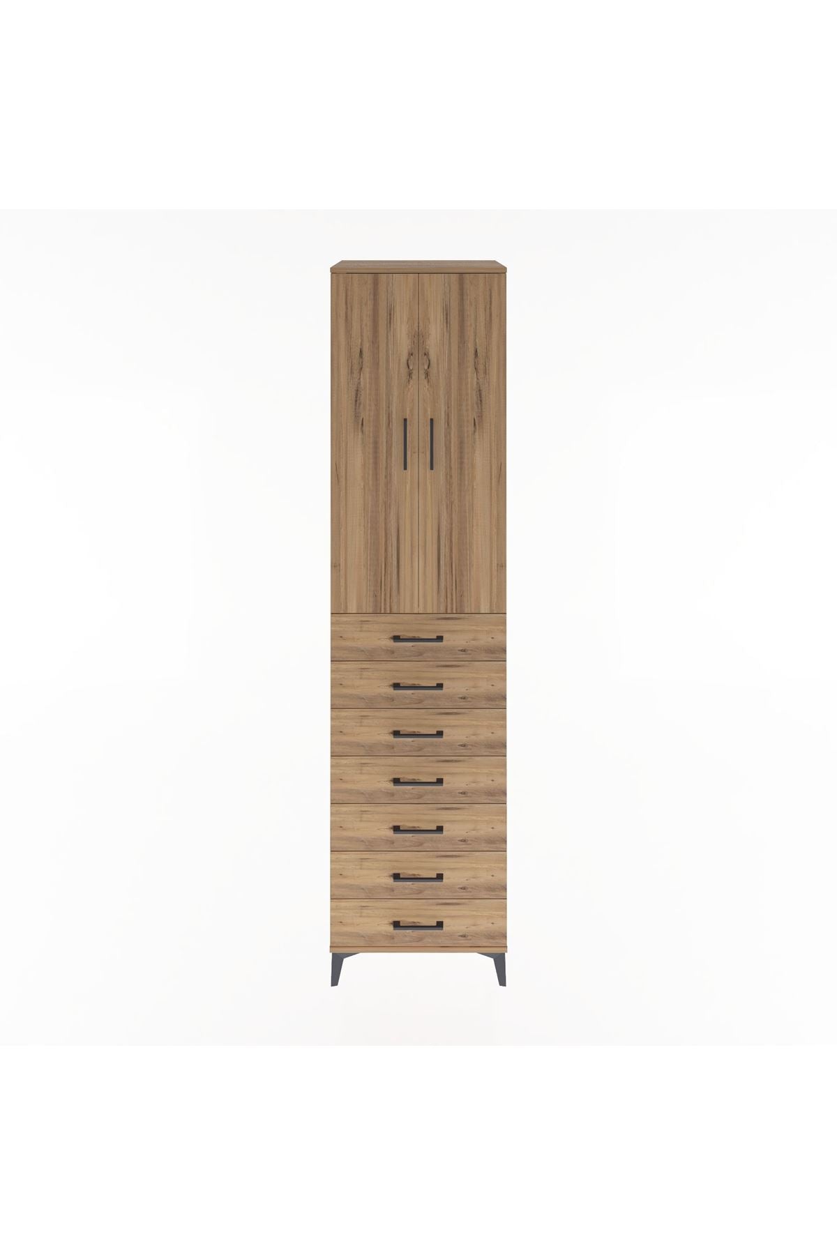 Hyperion Dolap 3 Raflı 7 Çekmeceli 2 Kapaklı 60x44x243 Çam-Çam