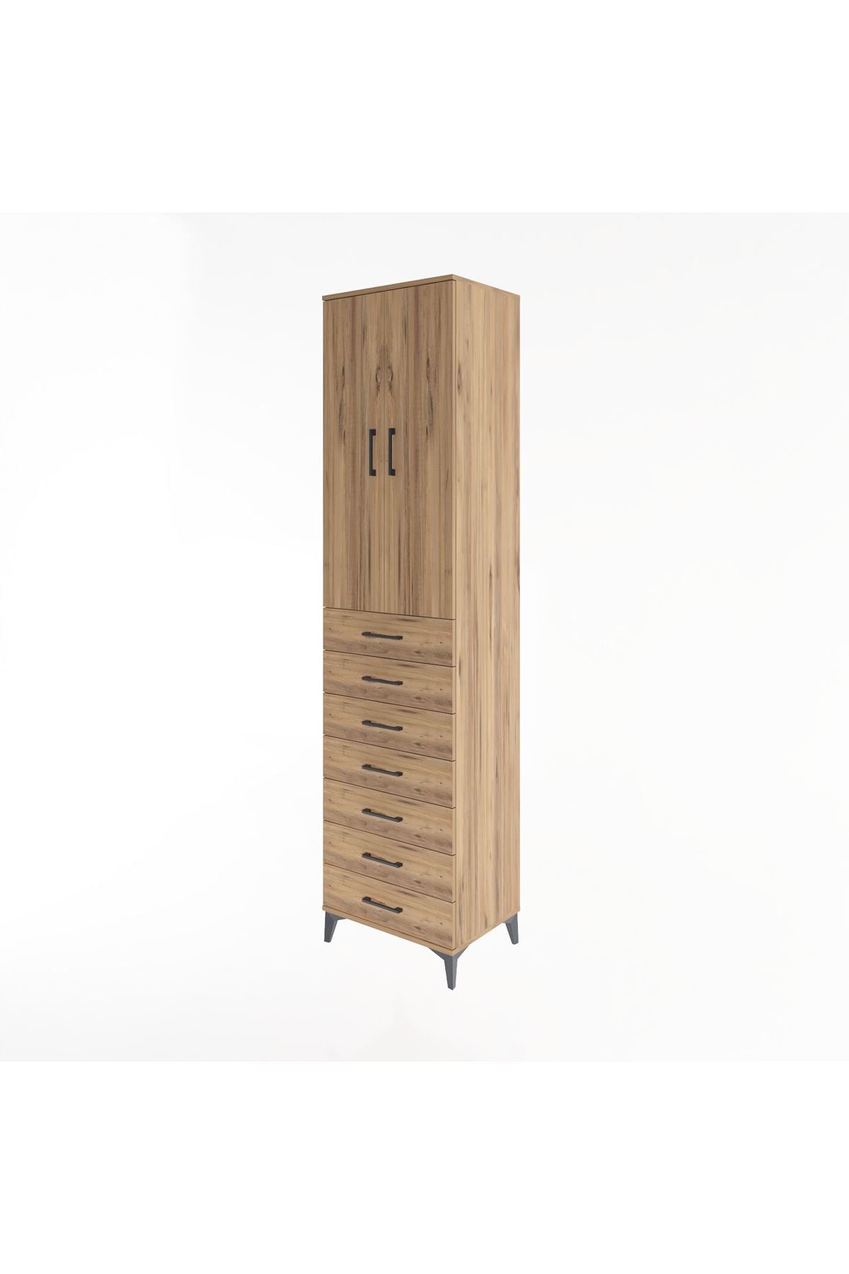 Hyperion Dolap 3 Raflı 7 Çekmeceli 2 Kapaklı 60x44x243 Çam-Çam