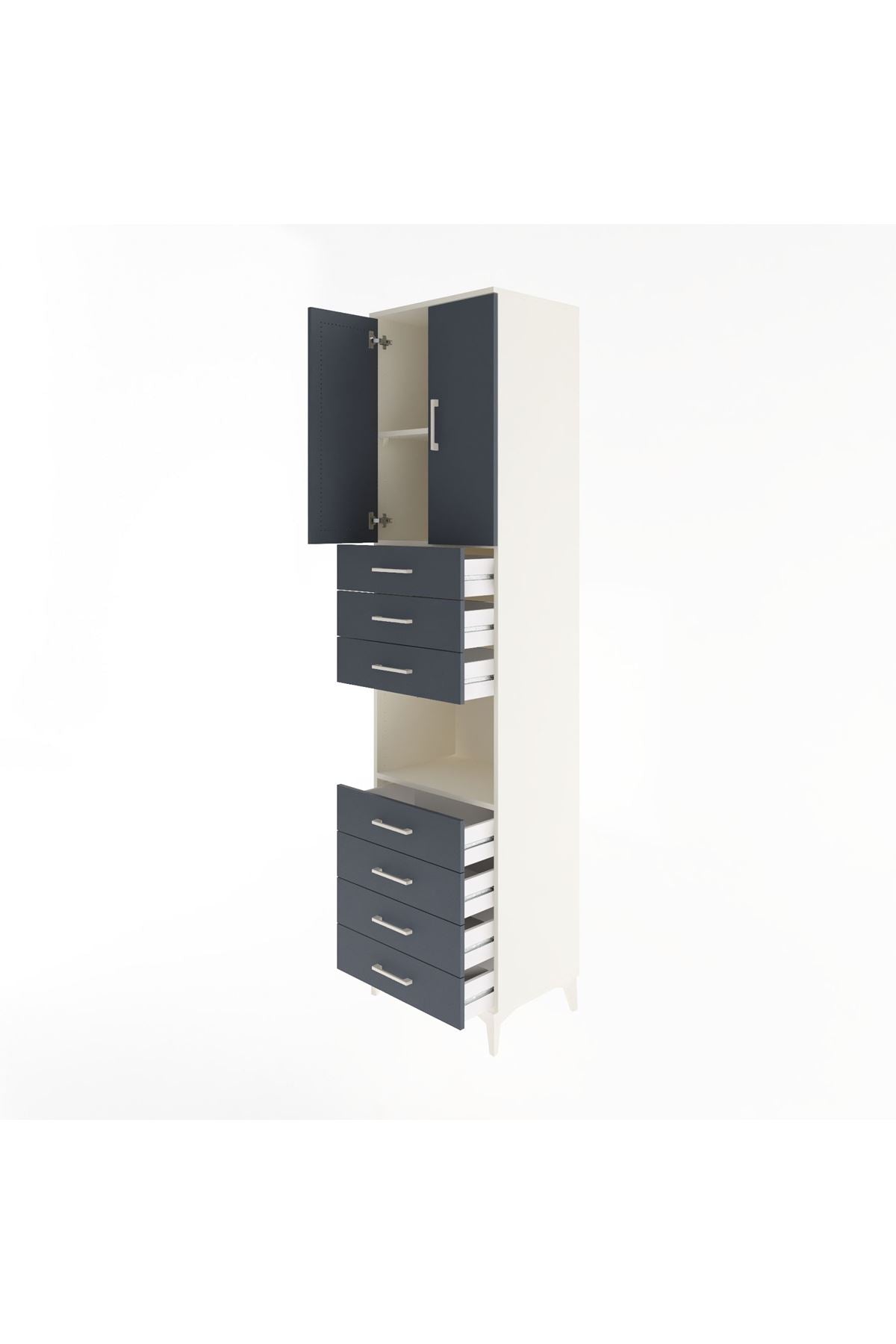 Hyperion Dolap 3 Raflı 7 Çekmeceli 2 Kapaklı 60x44x243 Aytaşı-Antrasit