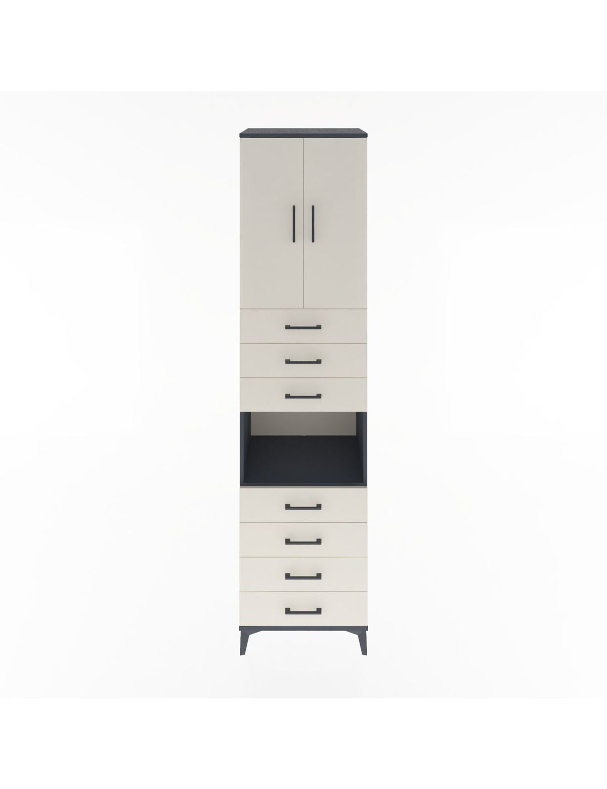 Hyperion Dolap 3 Raflı 7 Çekmeceli 2 Kapaklı 60x44x243 Antrasit-Aytaşı