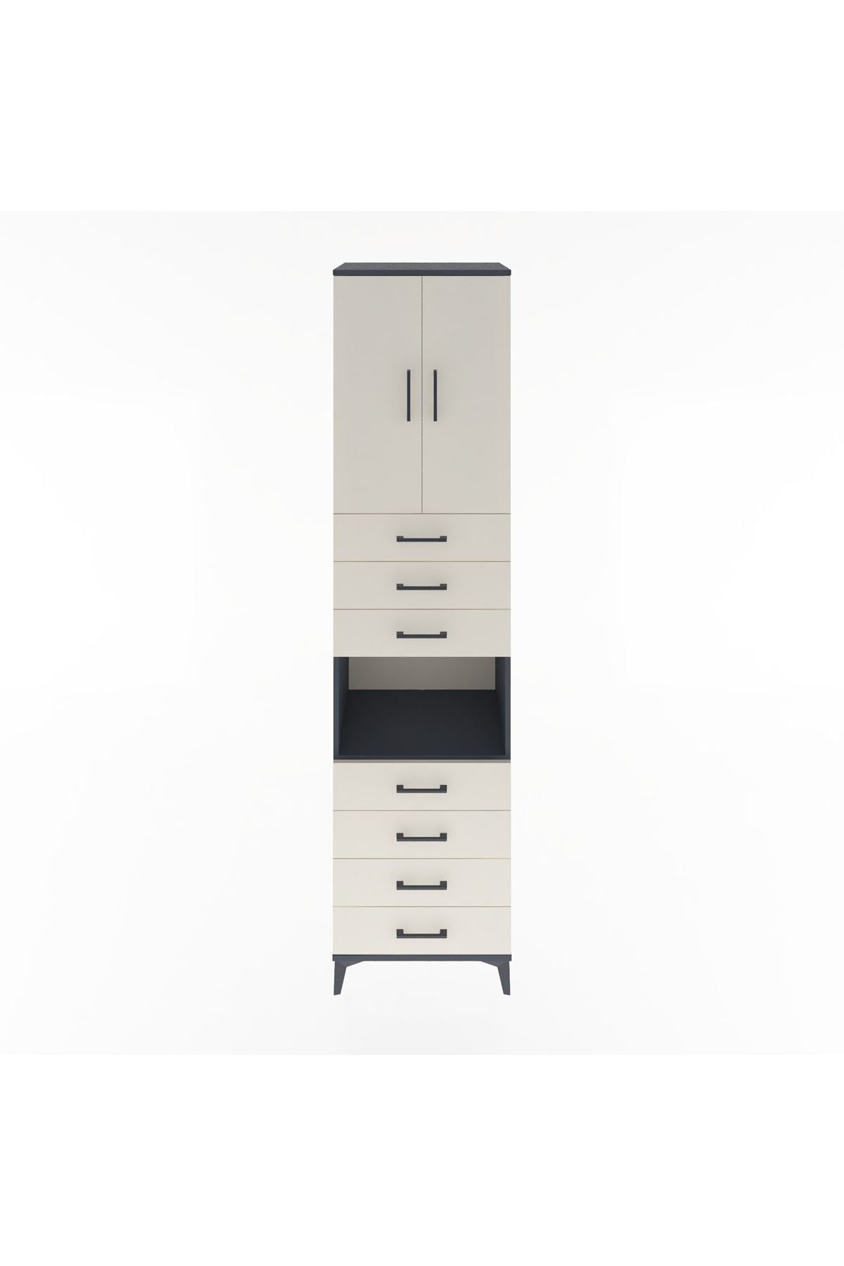 Hyperion Dolap 3 Raflı 7 Çekmeceli 2 Kapaklı 60x44x243 Antrasit-Aytaşı