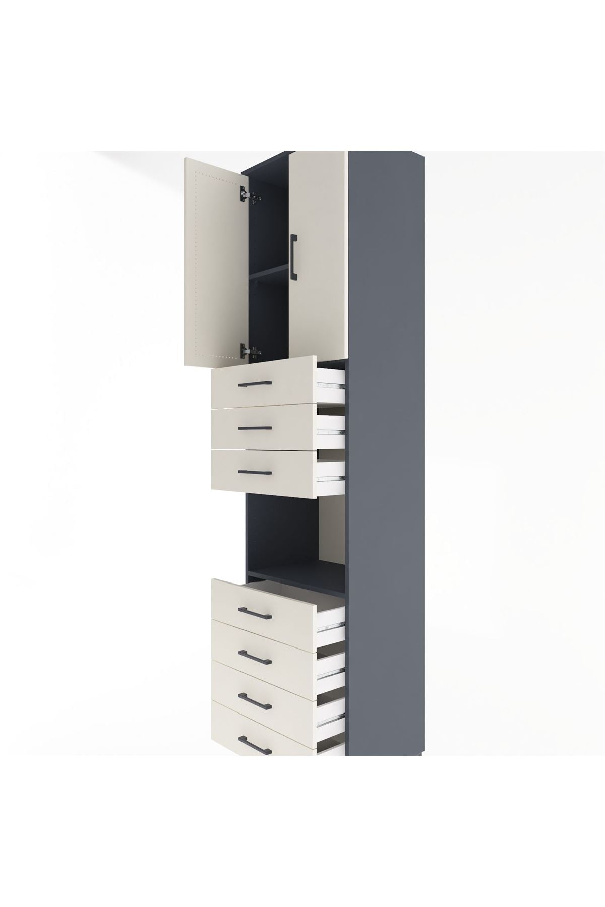 Hyperion Dolap 3 Raflı 7 Çekmeceli 2 Kapaklı 60x44x243 Antrasit-Aytaşı