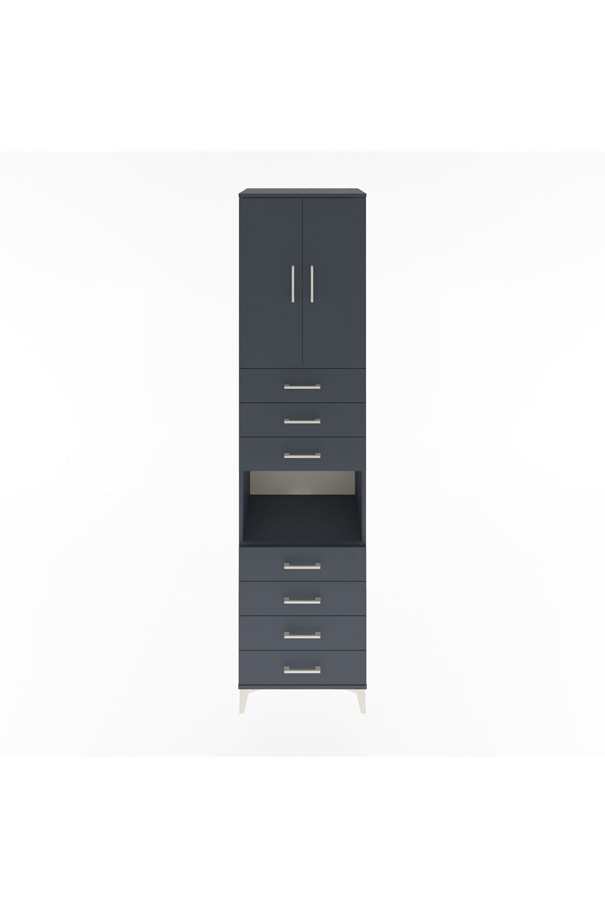 Hyperion Dolap 3 Raflı 7 Çekmeceli 2 Kapaklı 60x44x243 Antrasit-Antrasit