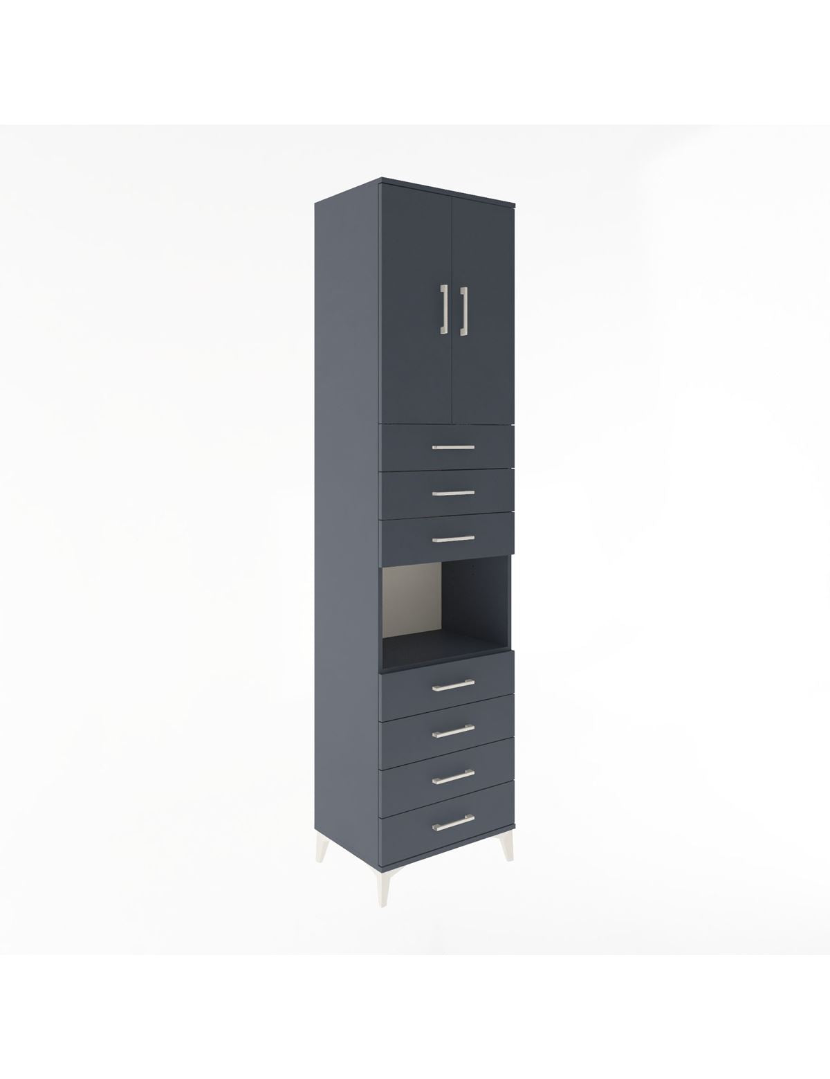 Hyperion Dolap 3 Raflı 7 Çekmeceli 2 Kapaklı 60x44x243 Antrasit-Antrasit