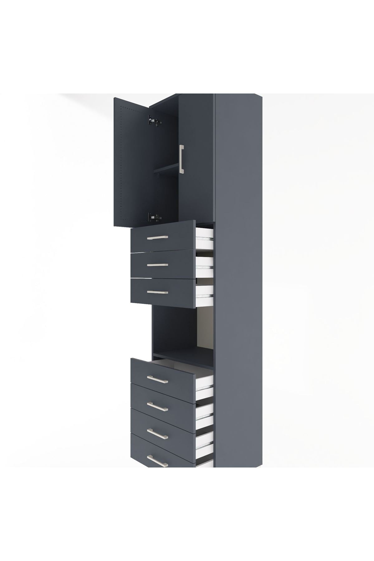 Hyperion Dolap 3 Raflı 7 Çekmeceli 2 Kapaklı 60x44x243 Antrasit-Antrasit