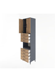 Hyperion Dolap 3 Raflı 7 Çekmeceli 2 Kapaklı 60x44x243 Antrasit-Çam