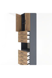 Hyperion Dolap 3 Raflı 7 Çekmeceli 2 Kapaklı 60x44x243 Antrasit-Çam