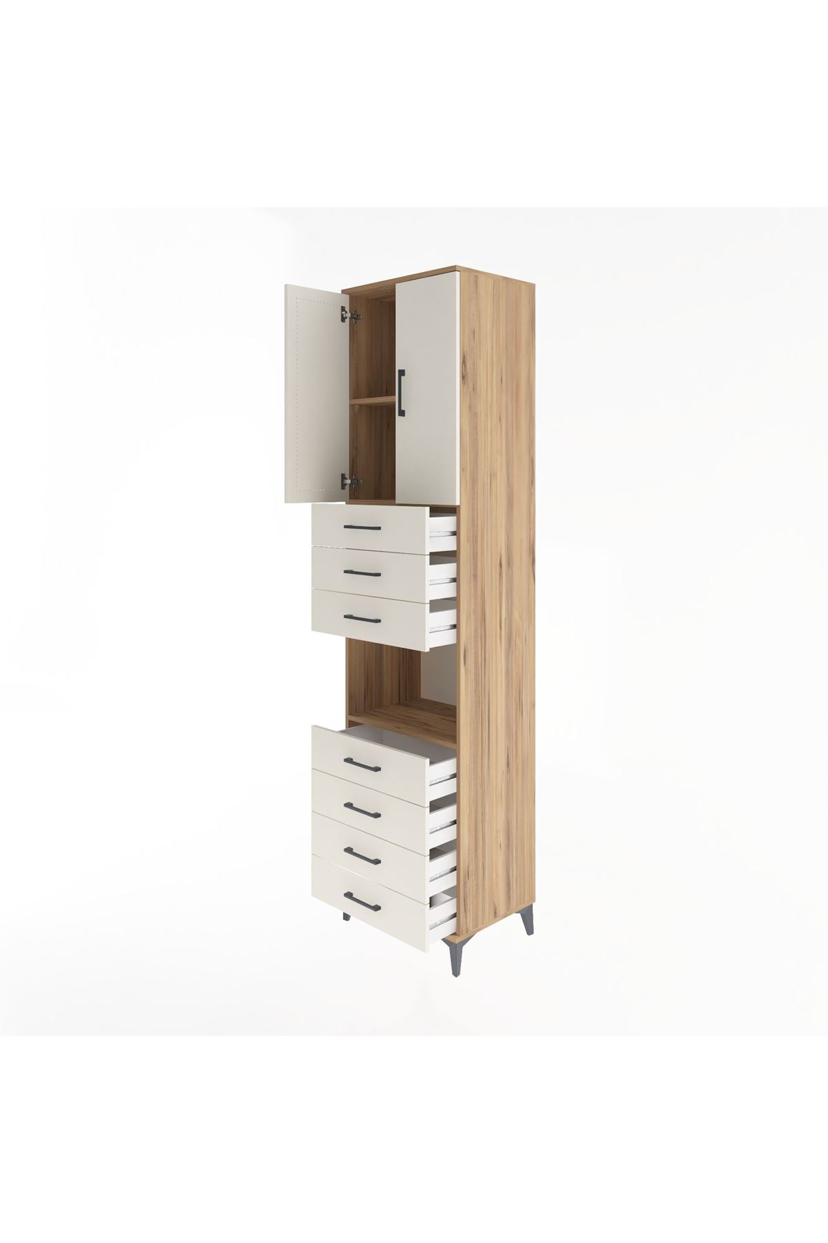 Hyperion Dolap 3 Raflı 7 Çekmeceli 2 Kapaklı 60x44x243 Çam-Aytaşı