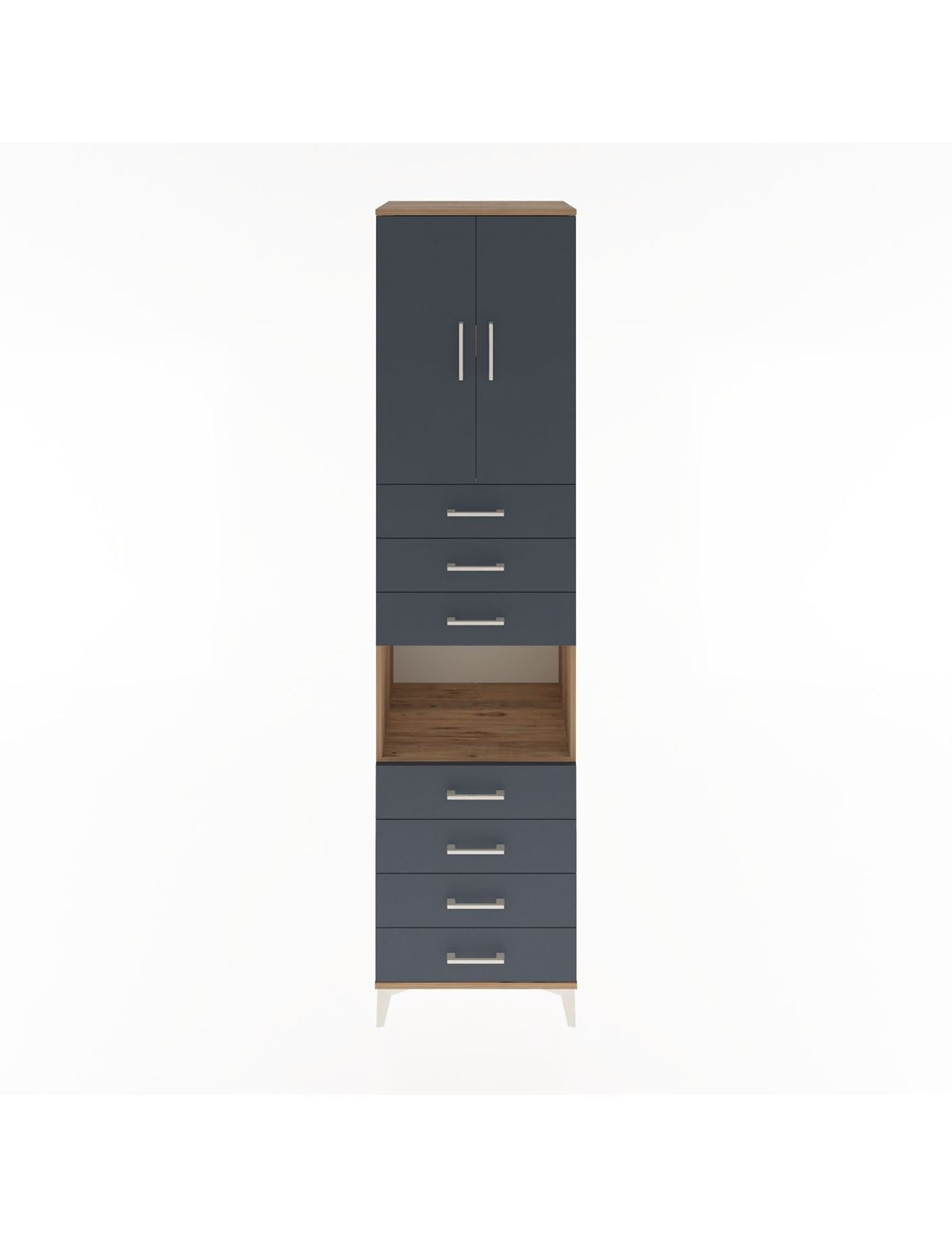 Hyperion Dolap 3 Raflı 7 Çekmeceli 2 Kapaklı 60x44x243 Çam-Antrasit