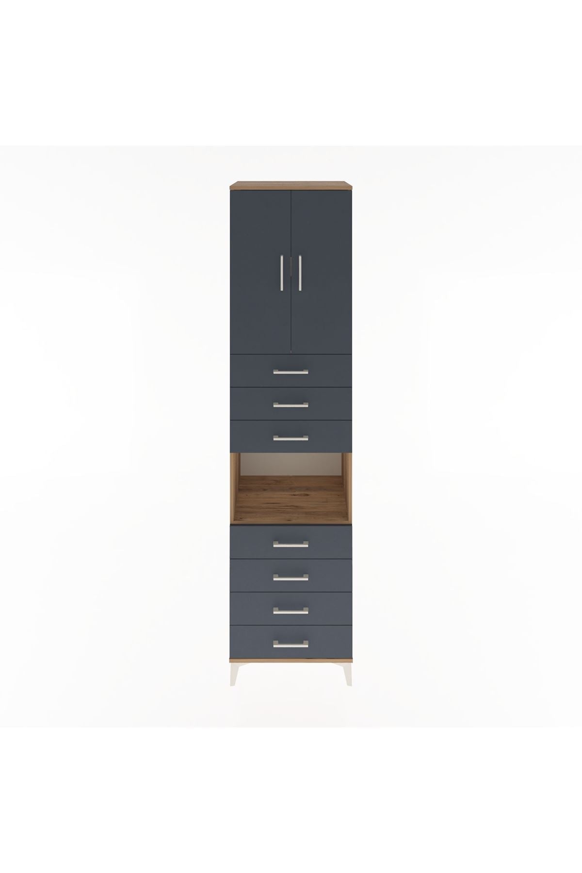 Hyperion Dolap 3 Raflı 7 Çekmeceli 2 Kapaklı 60x44x243 Çam-Antrasit