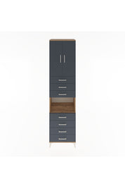 Hyperion Dolap 3 Raflı 7 Çekmeceli 2 Kapaklı 60x44x243 Çam-Antrasit