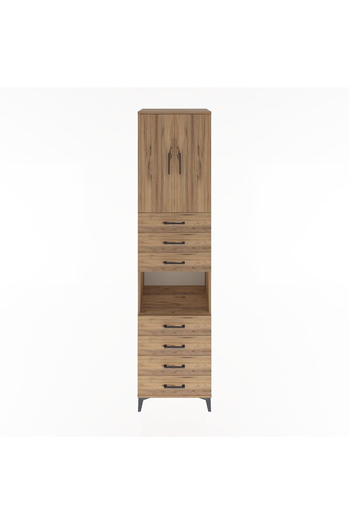 Hyperion Dolap 3 Raflı 7 Çekmeceli 2 Kapaklı 60x44x243 Çam-Çam