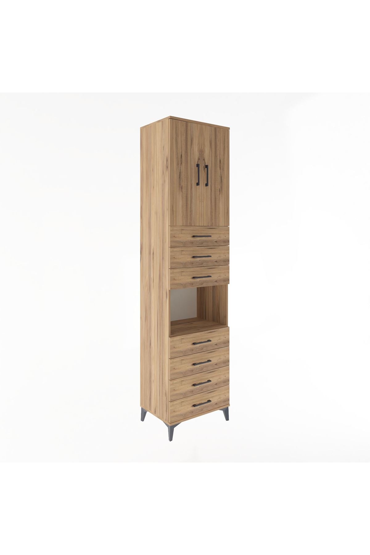 Hyperion Dolap 3 Raflı 7 Çekmeceli 2 Kapaklı 60x44x243 Çam-Çam