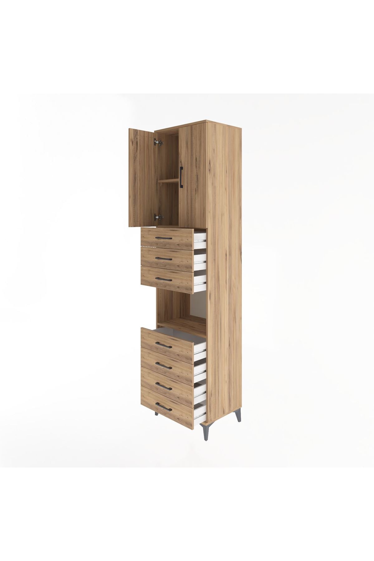 Hyperion Dolap 3 Raflı 7 Çekmeceli 2 Kapaklı 60x44x243 Çam-Çam