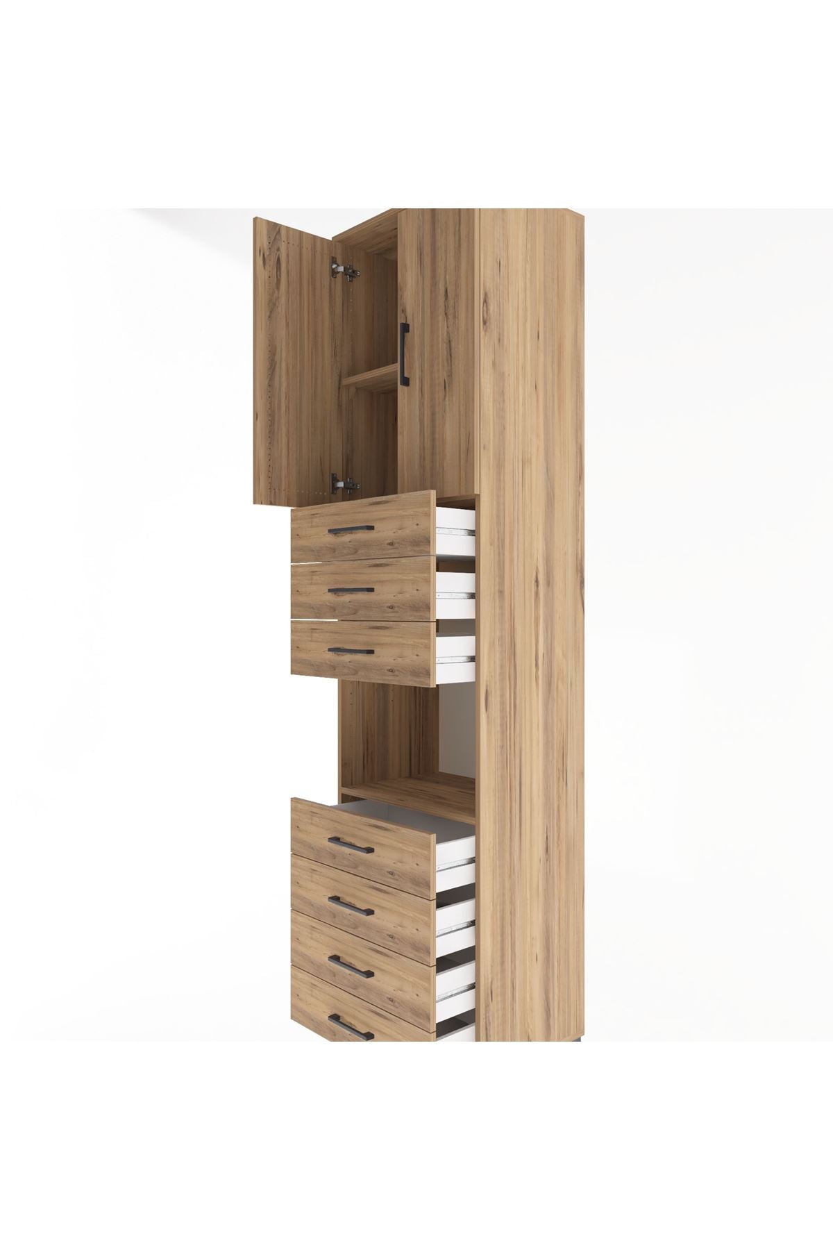 Hyperion Dolap 3 Raflı 7 Çekmeceli 2 Kapaklı 60x44x243 Çam-Çam