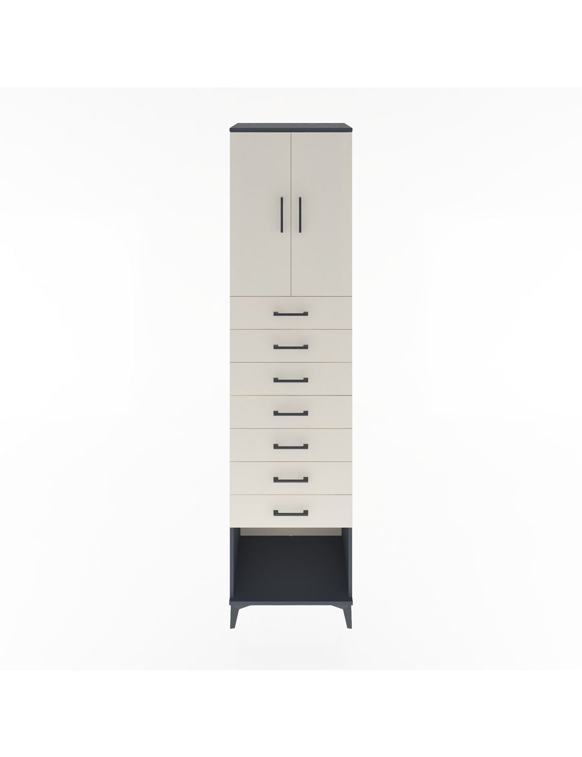 Hyperion Dolap 2 Raflı 7 Çekmeceli 2 Kapaklı 60x44x243 Antrasit-Aytaşı