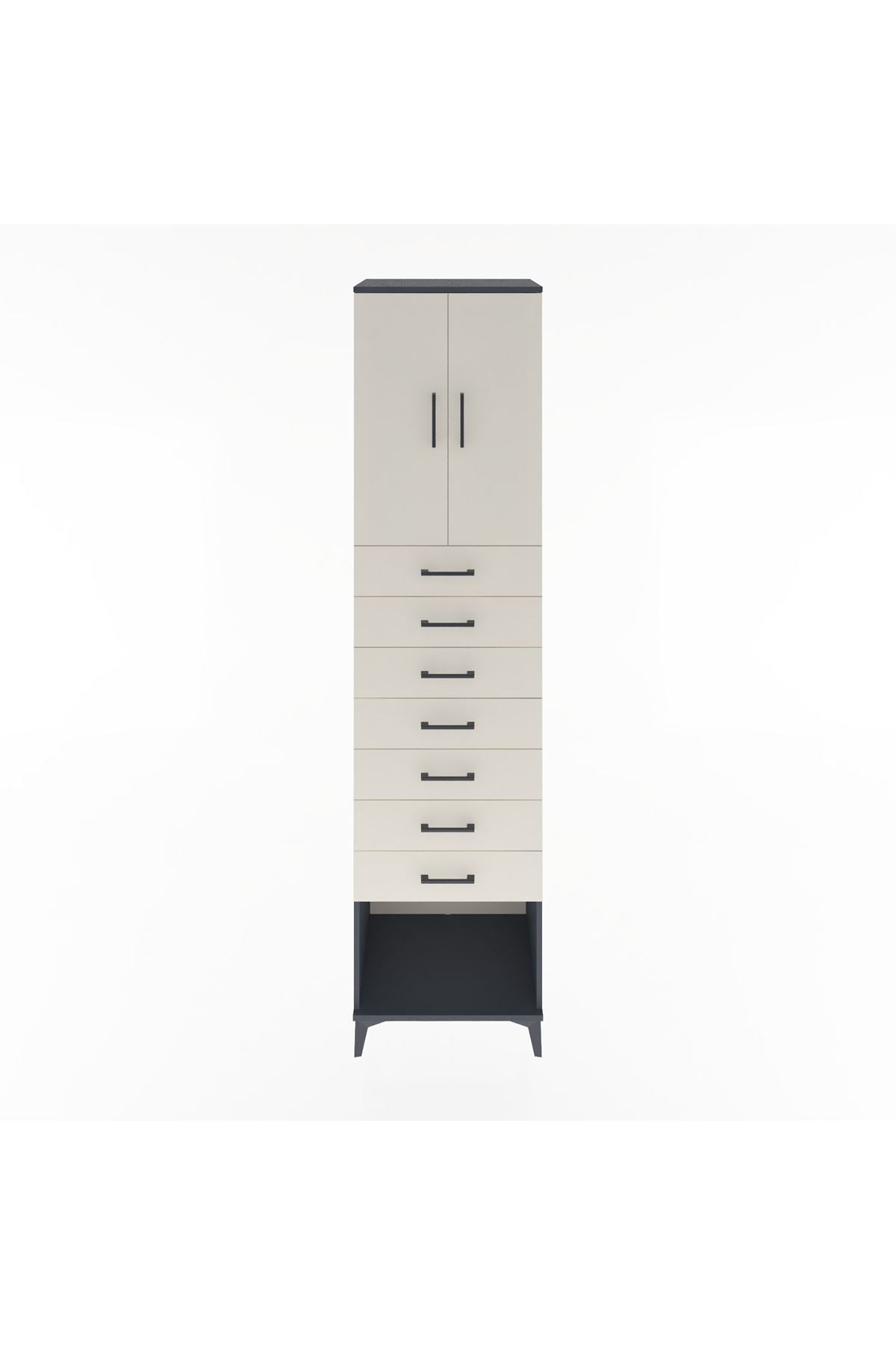 Hyperion Dolap 2 Raflı 7 Çekmeceli 2 Kapaklı 60x44x243 Antrasit-Aytaşı