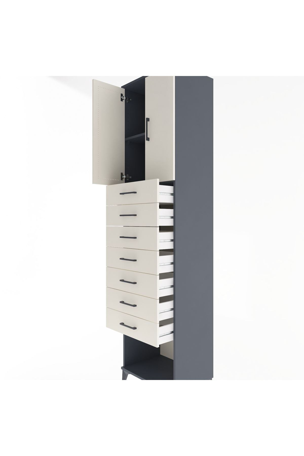 Hyperion Dolap 2 Raflı 7 Çekmeceli 2 Kapaklı 60x44x243 Antrasit-Aytaşı