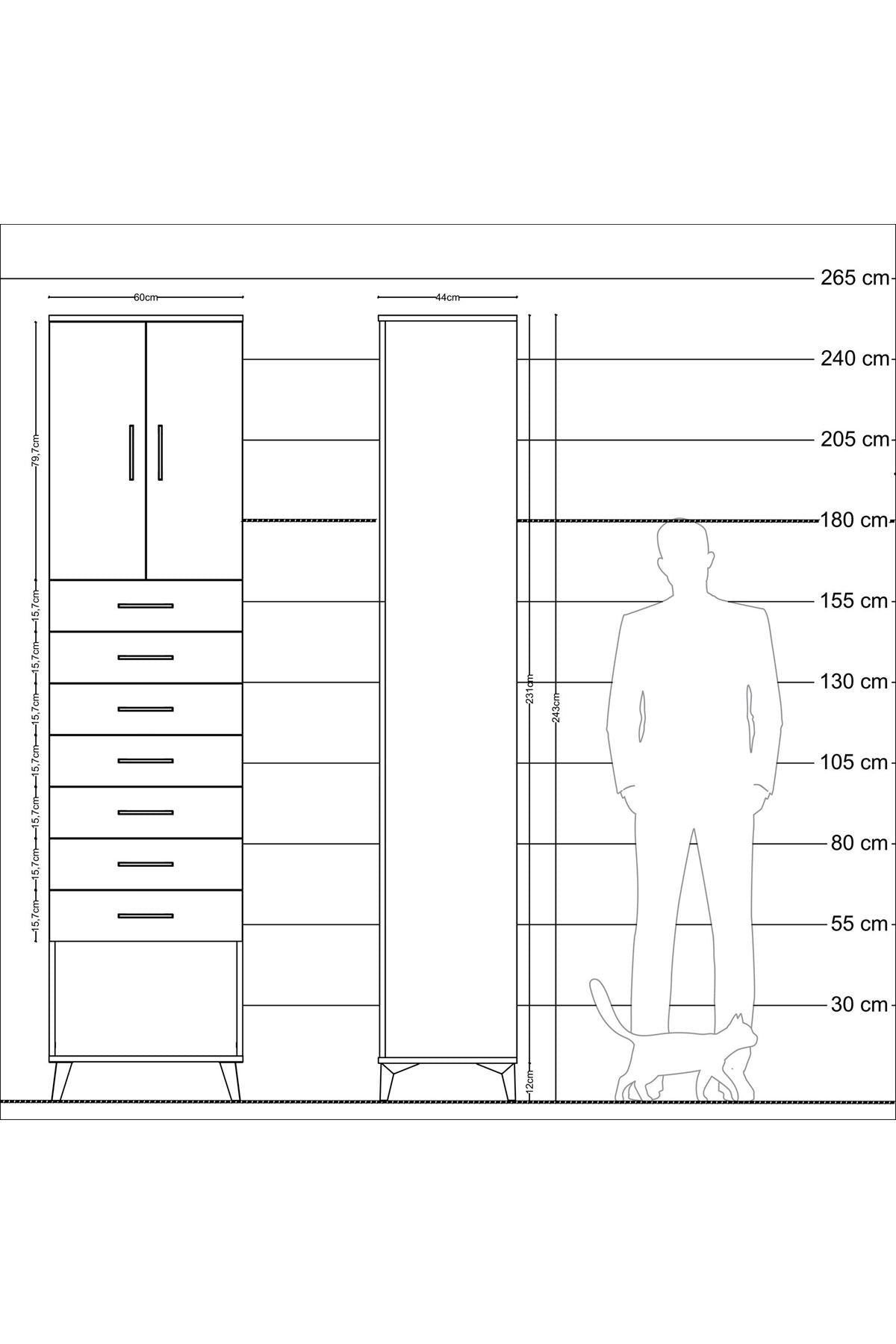Hyperion Dolap 2 Raflı 7 Çekmeceli 2 Kapaklı 60x44x243 Antrasit-Aytaşı