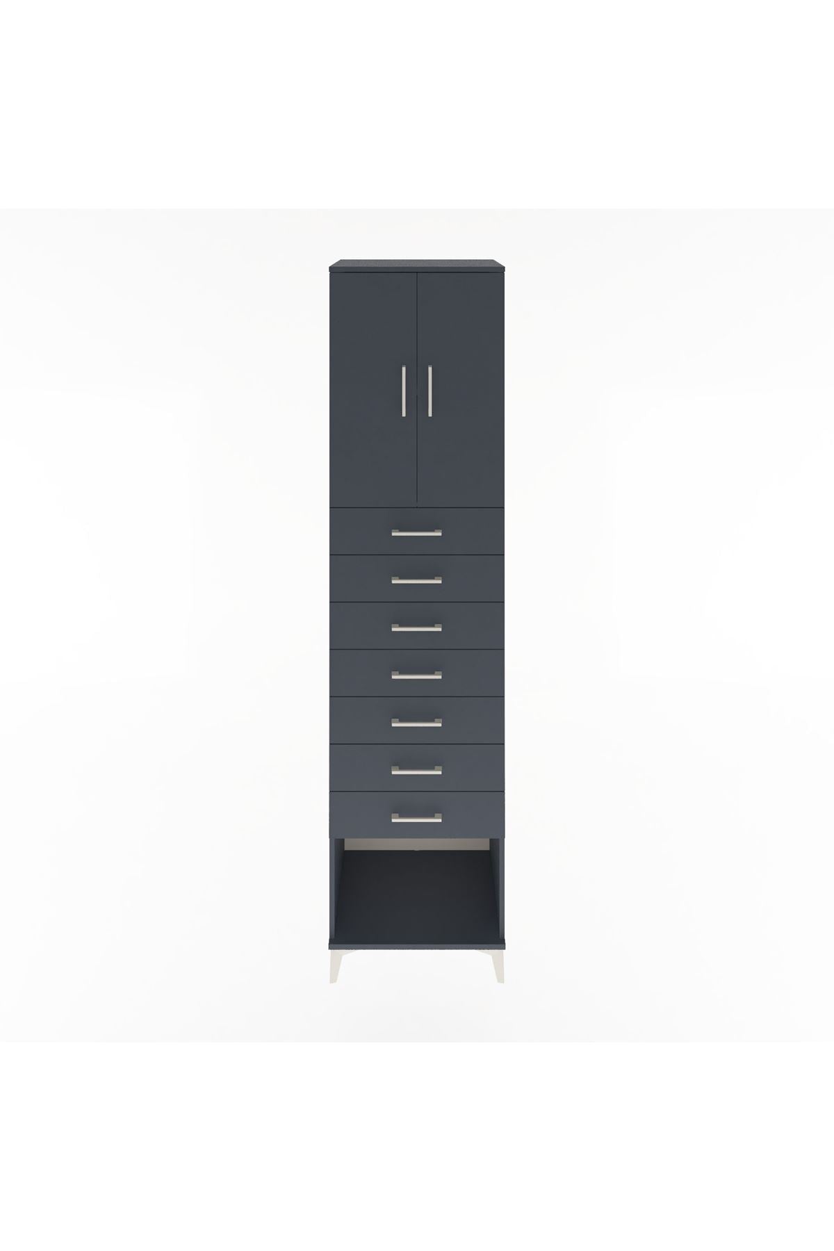 Hyperion Dolap 2 Raflı 7 Çekmeceli 2 Kapaklı 60x44x243 Antrasit-Antrasit