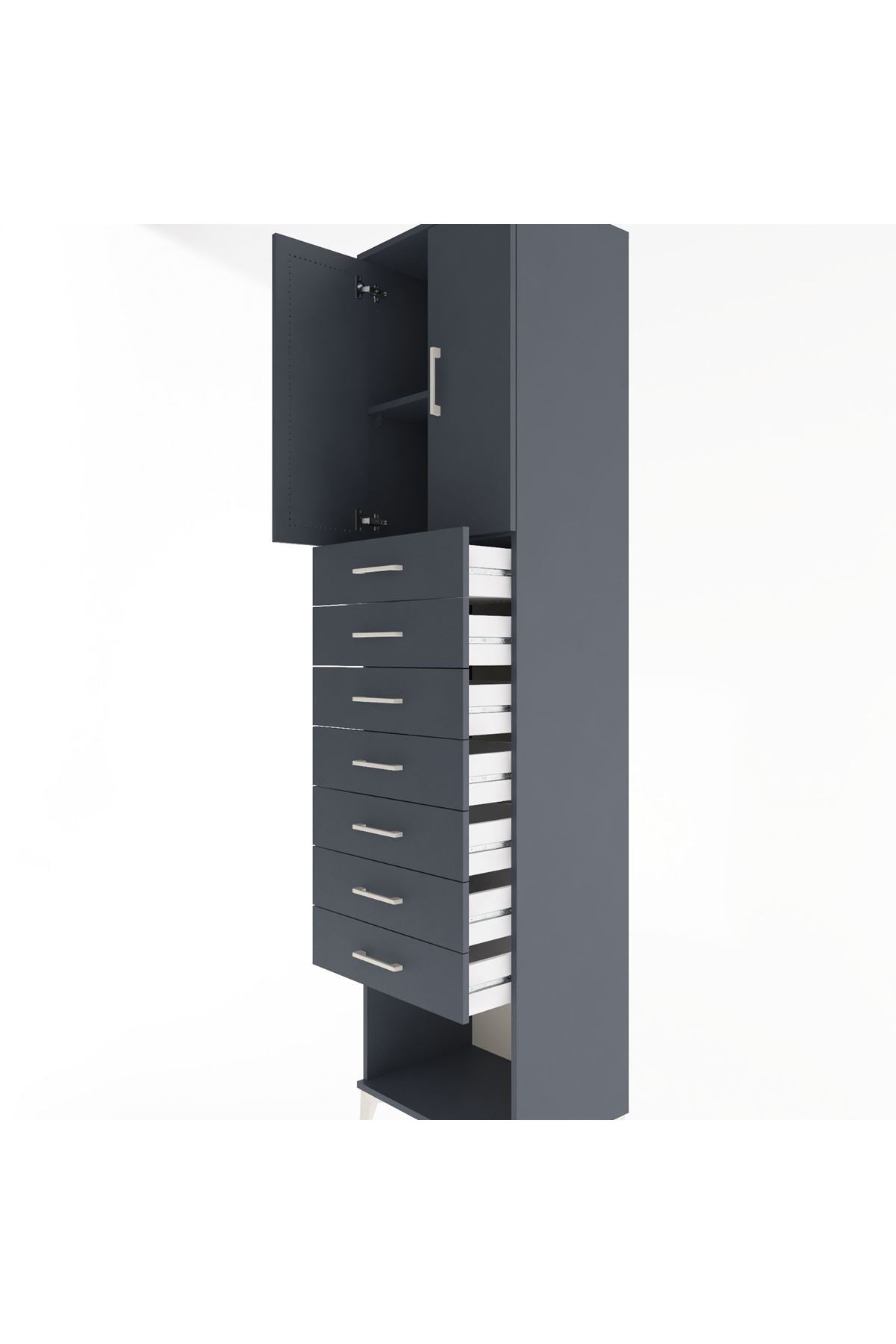 Hyperion Dolap 2 Raflı 7 Çekmeceli 2 Kapaklı 60x44x243 Antrasit-Antrasit