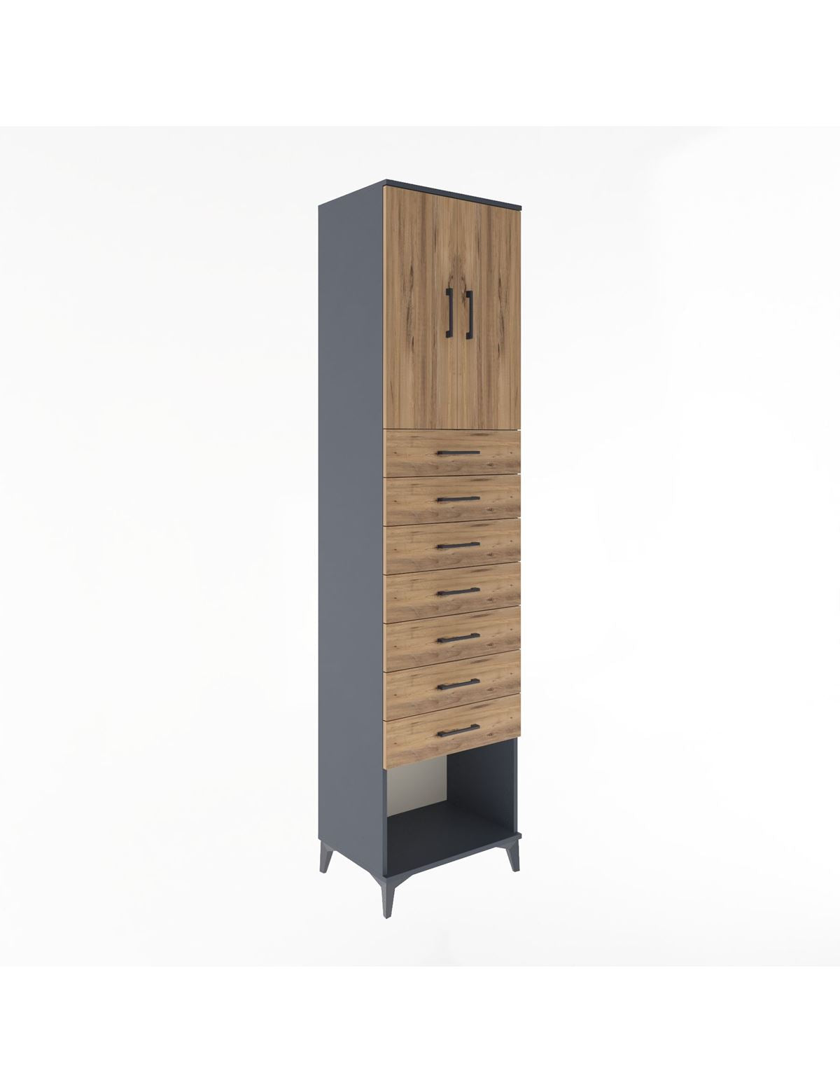 Hyperion Dolap 2 Raflı 7 Çekmeceli 2 Kapaklı 60x44x243 Antrasit-Çam