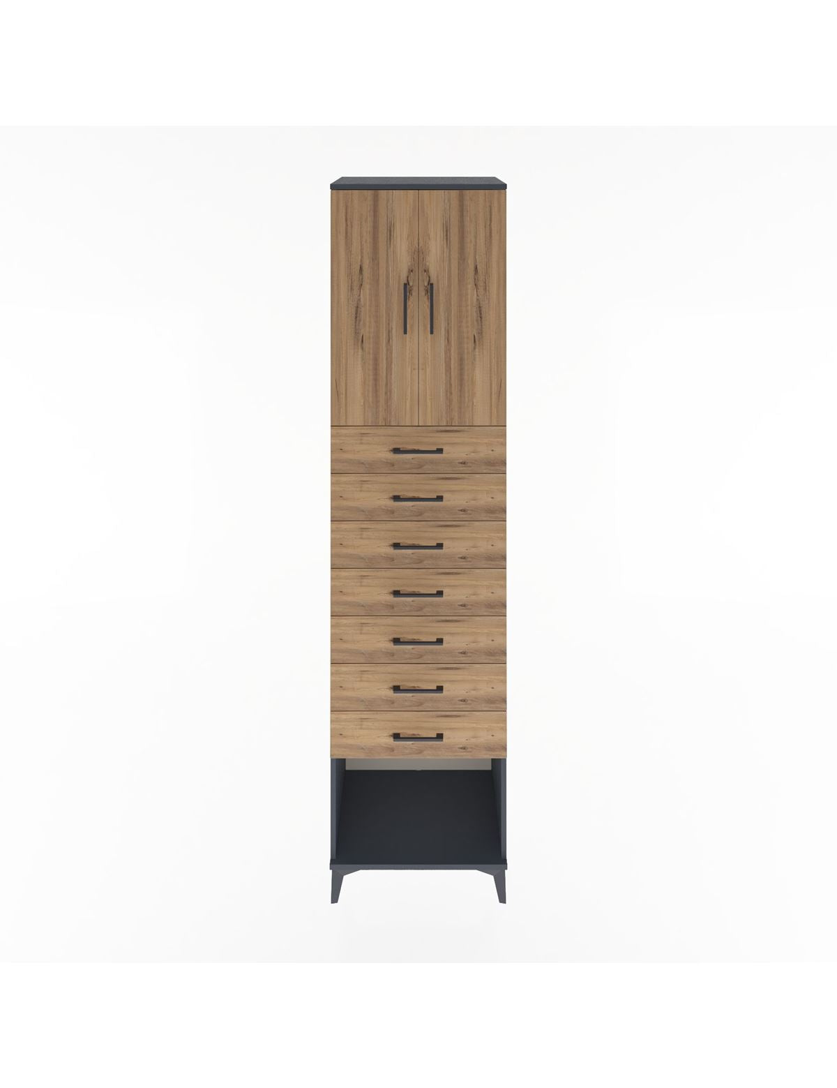 Hyperion Dolap 2 Raflı 7 Çekmeceli 2 Kapaklı 60x44x243 Antrasit-Çam