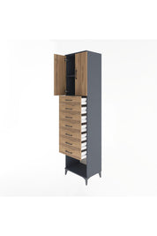 Hyperion Dolap 2 Raflı 7 Çekmeceli 2 Kapaklı 60x44x243 Antrasit-Çam