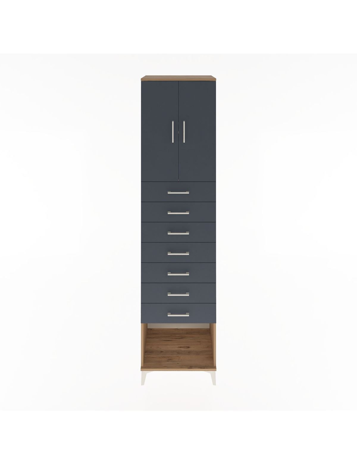 Hyperion Dolap 2 Raflı 7 Çekmeceli 2 Kapaklı 60x44x243 Çam-Antrasit