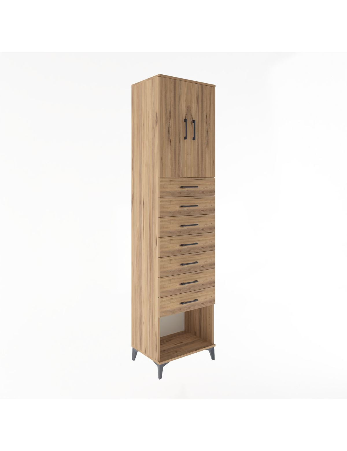 Hyperion Dolap 2 Raflı 7 Çekmeceli 2 Kapaklı 60x44x243 Çam-Çam