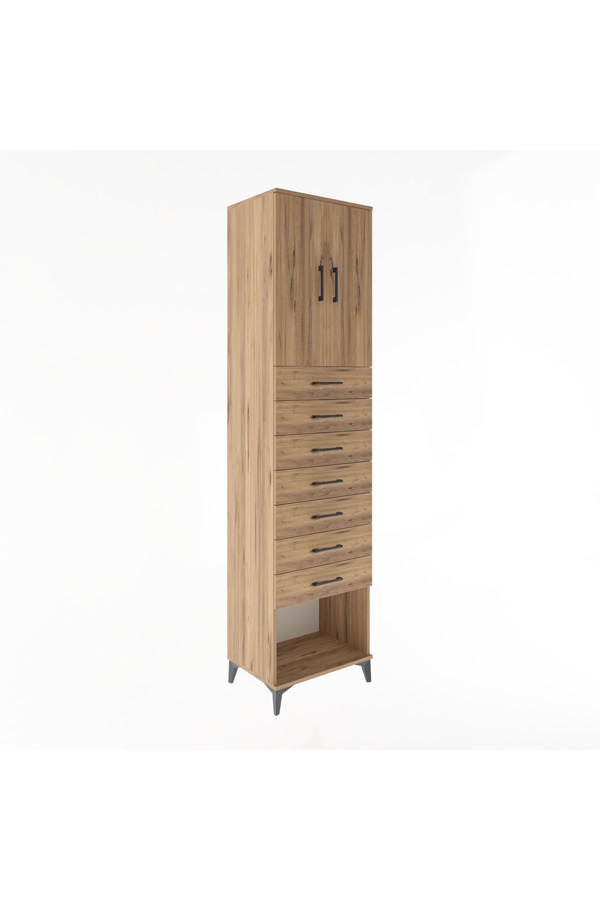 Hyperion Dolap 2 Raflı 7 Çekmeceli 2 Kapaklı 60x44x243 Çam-Çam