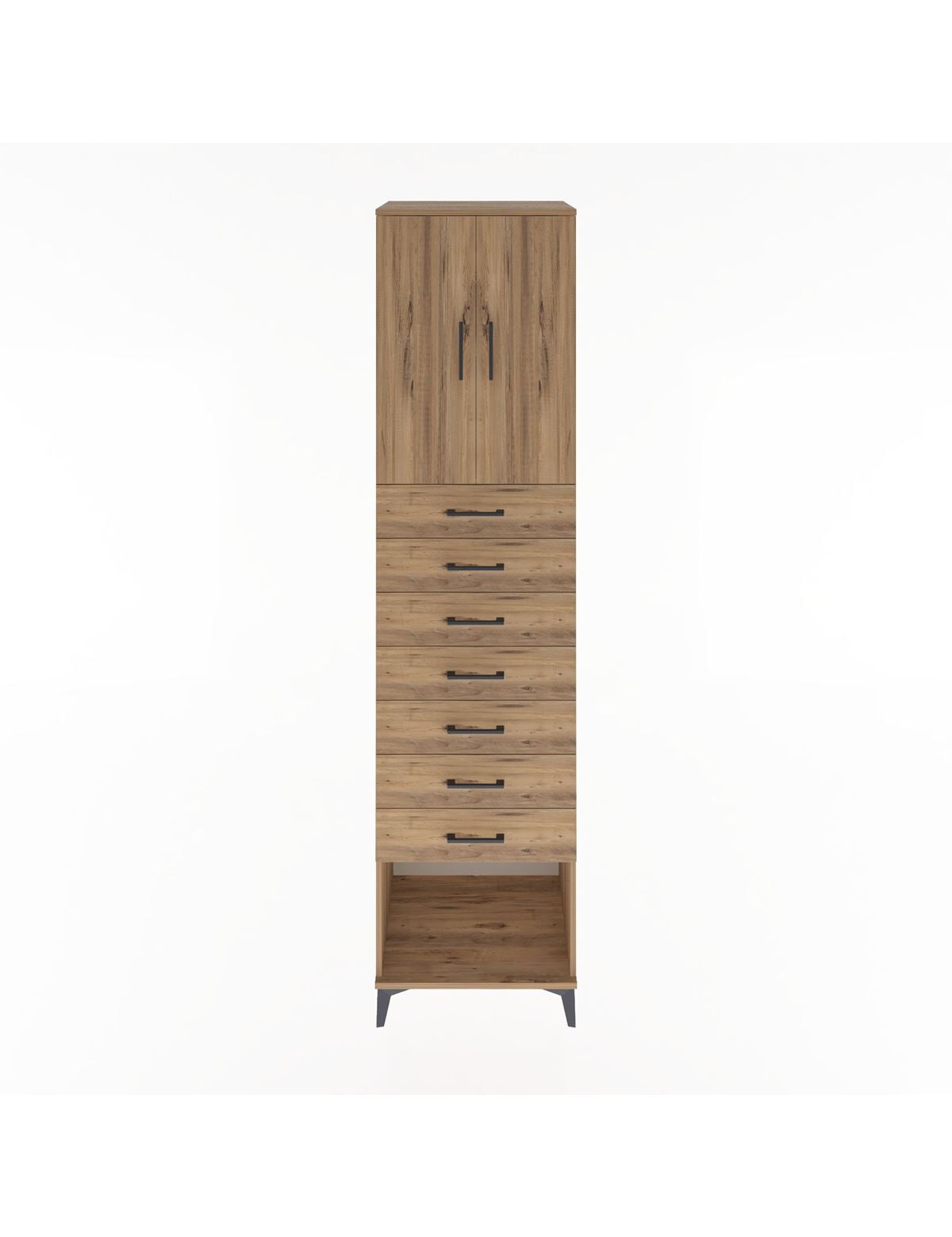 Hyperion Dolap 2 Raflı 7 Çekmeceli 2 Kapaklı 60x44x243 Çam-Çam