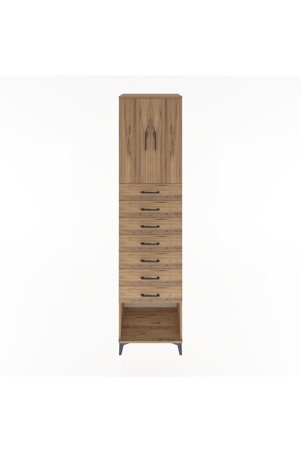 Hyperion Dolap 2 Raflı 7 Çekmeceli 2 Kapaklı 60x44x243 Çam-Çam