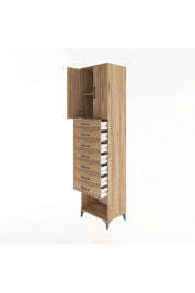 Hyperion Dolap 2 Raflı 7 Çekmeceli 2 Kapaklı 60x44x243 Çam-Çam