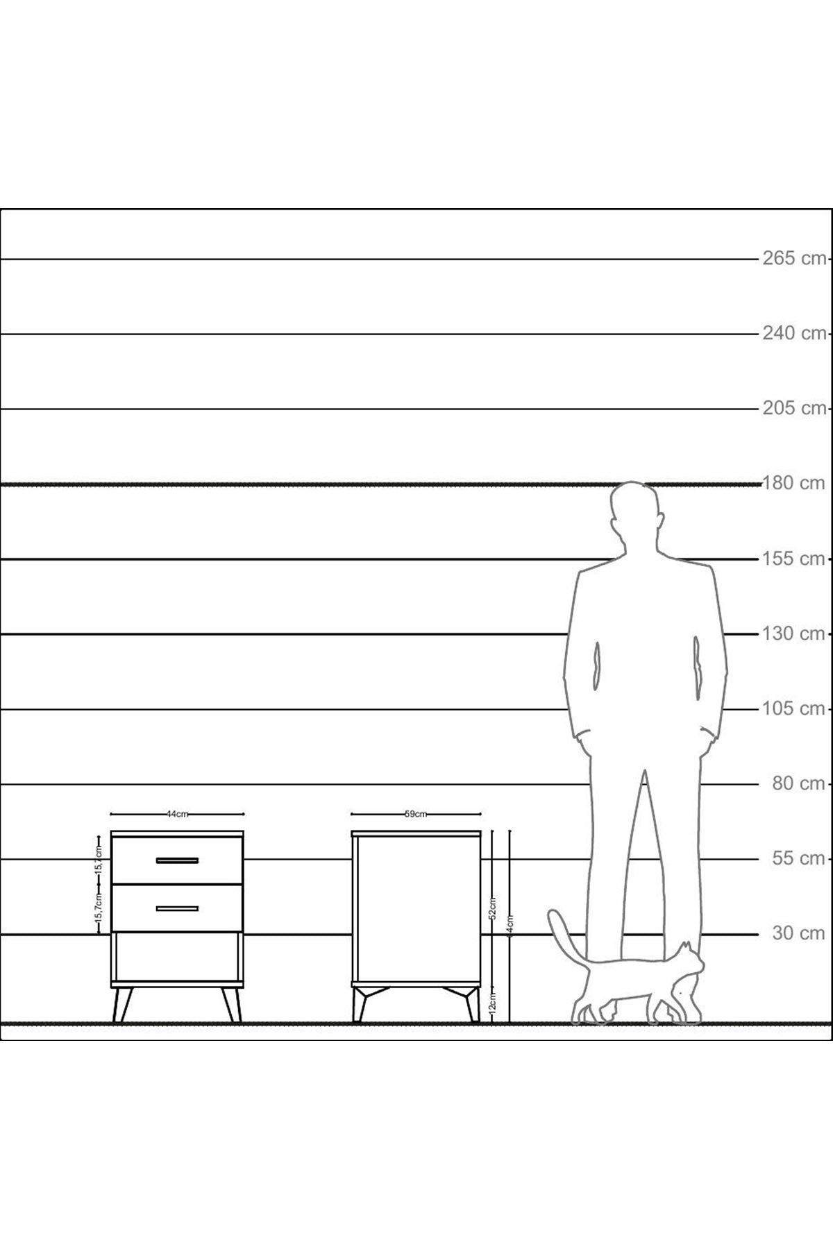 Kronos Komodin 2 Çekmeceli 44x59x64 Antrasit-Çam