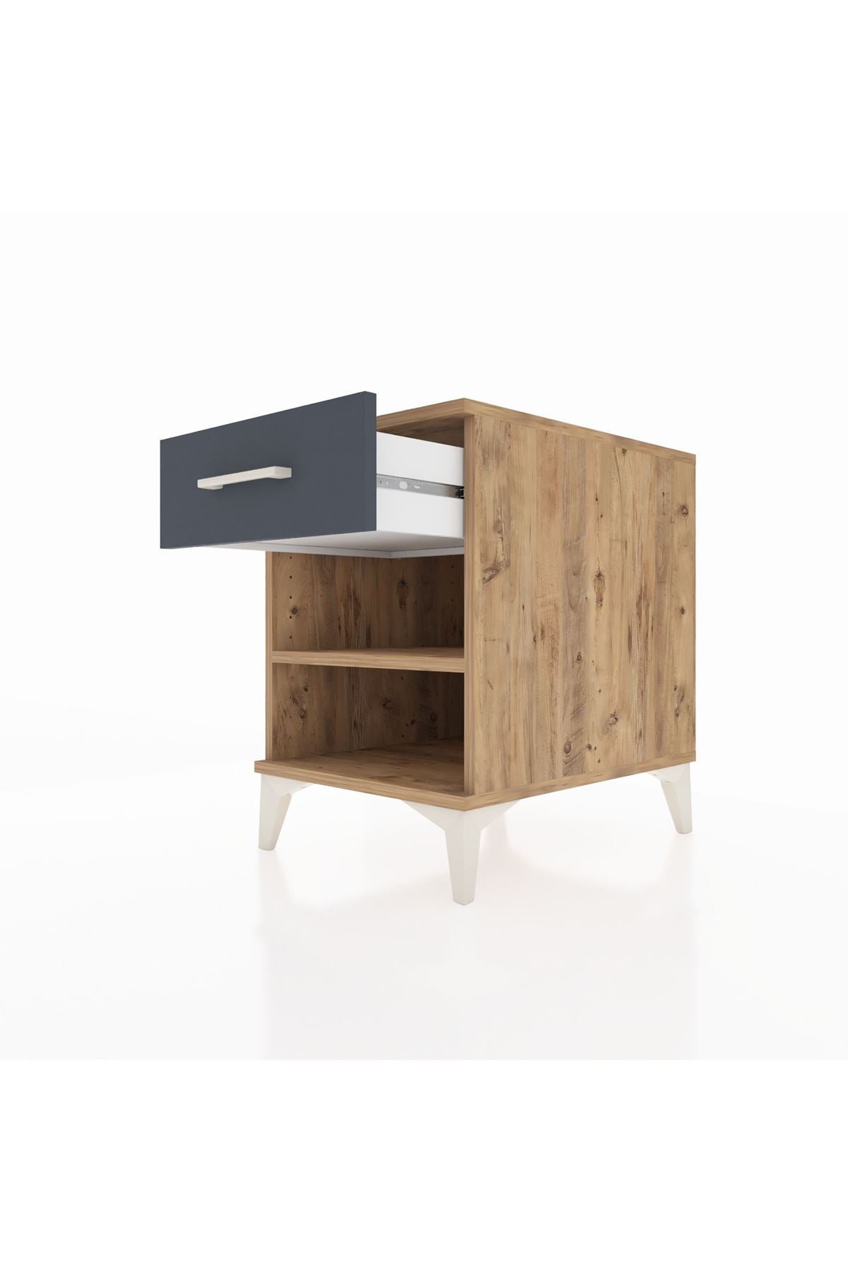 Kronos Komodin Tek Raflı Tek Çekmeceli 44x59x64 Çam-Antrasit