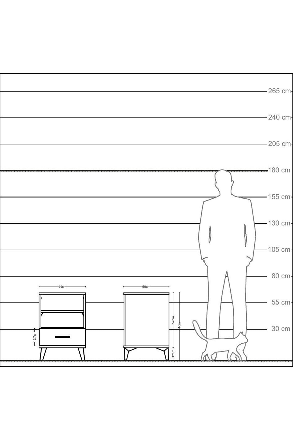 Kronos Komodin 2 Raflı Tek Çekmeceli 44x59x64 Çam-Aytaşı