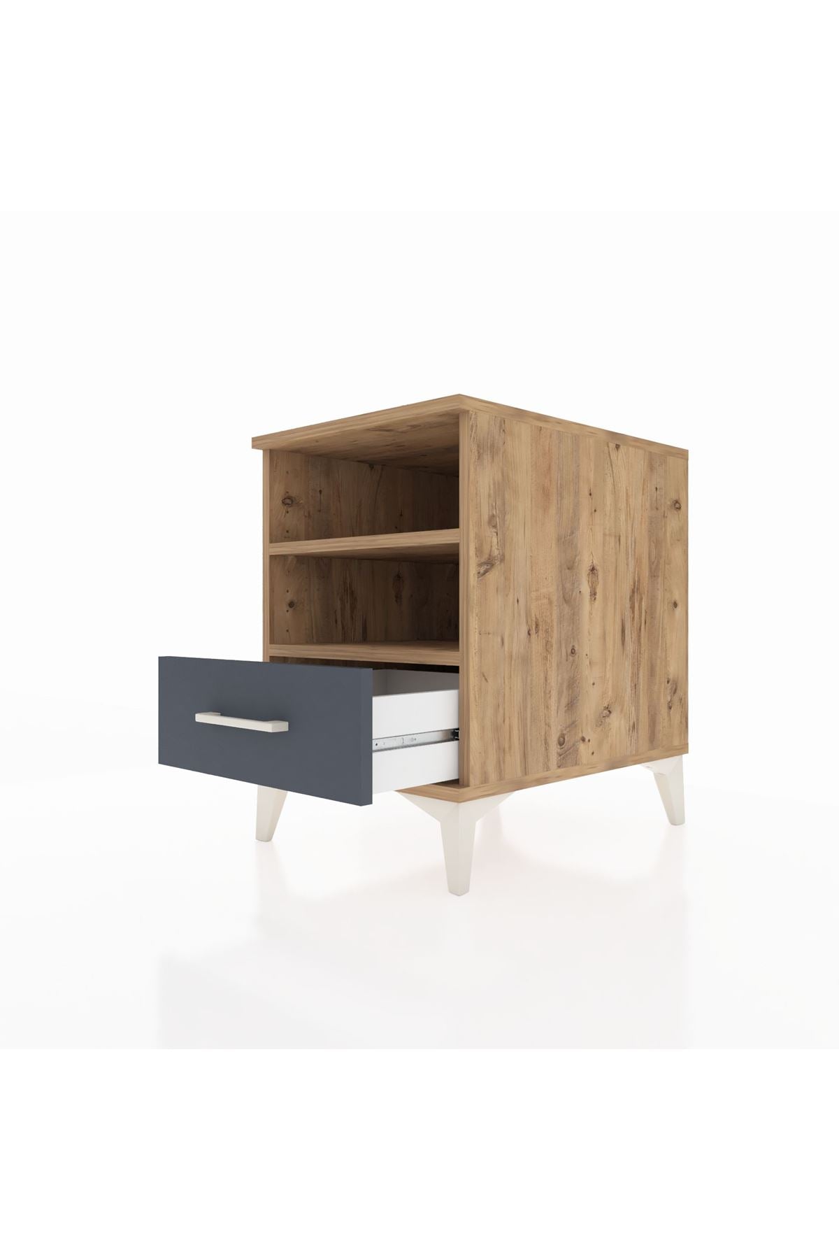 Kronos Komodin 2 Raflı Tek Çekmeceli 44x59x64 Çam-Antrasit