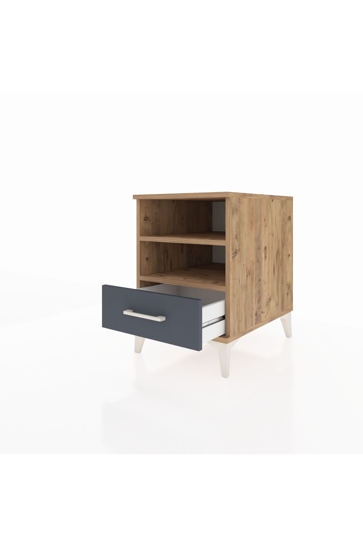 Kronos Komodin 2 Raflı Tek Çekmeceli 44x59x64 Çam-Antrasit