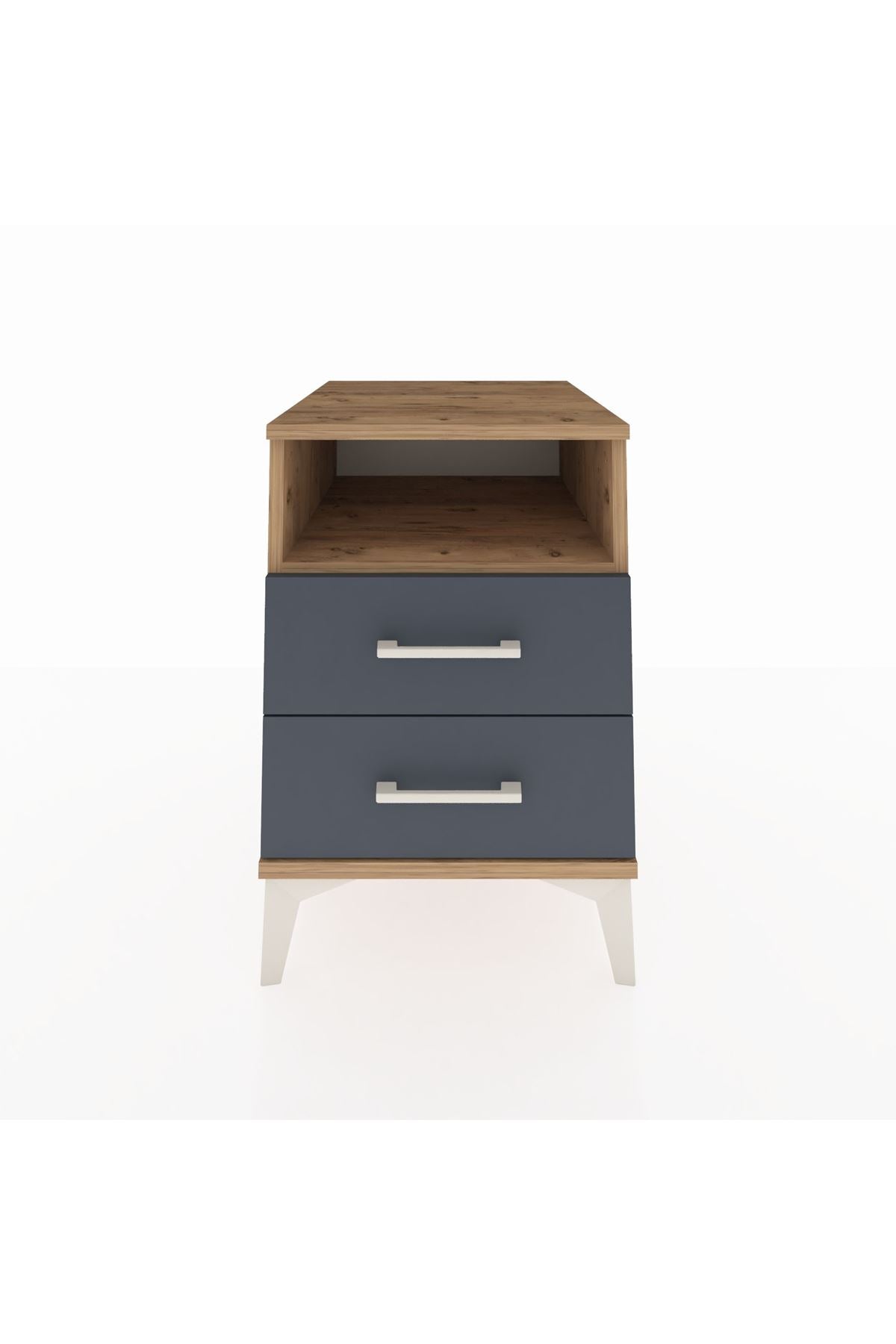 Kronos Komodin Tek Raflı 2 Çekmeceli 44x59x64 Çam-Antrasit