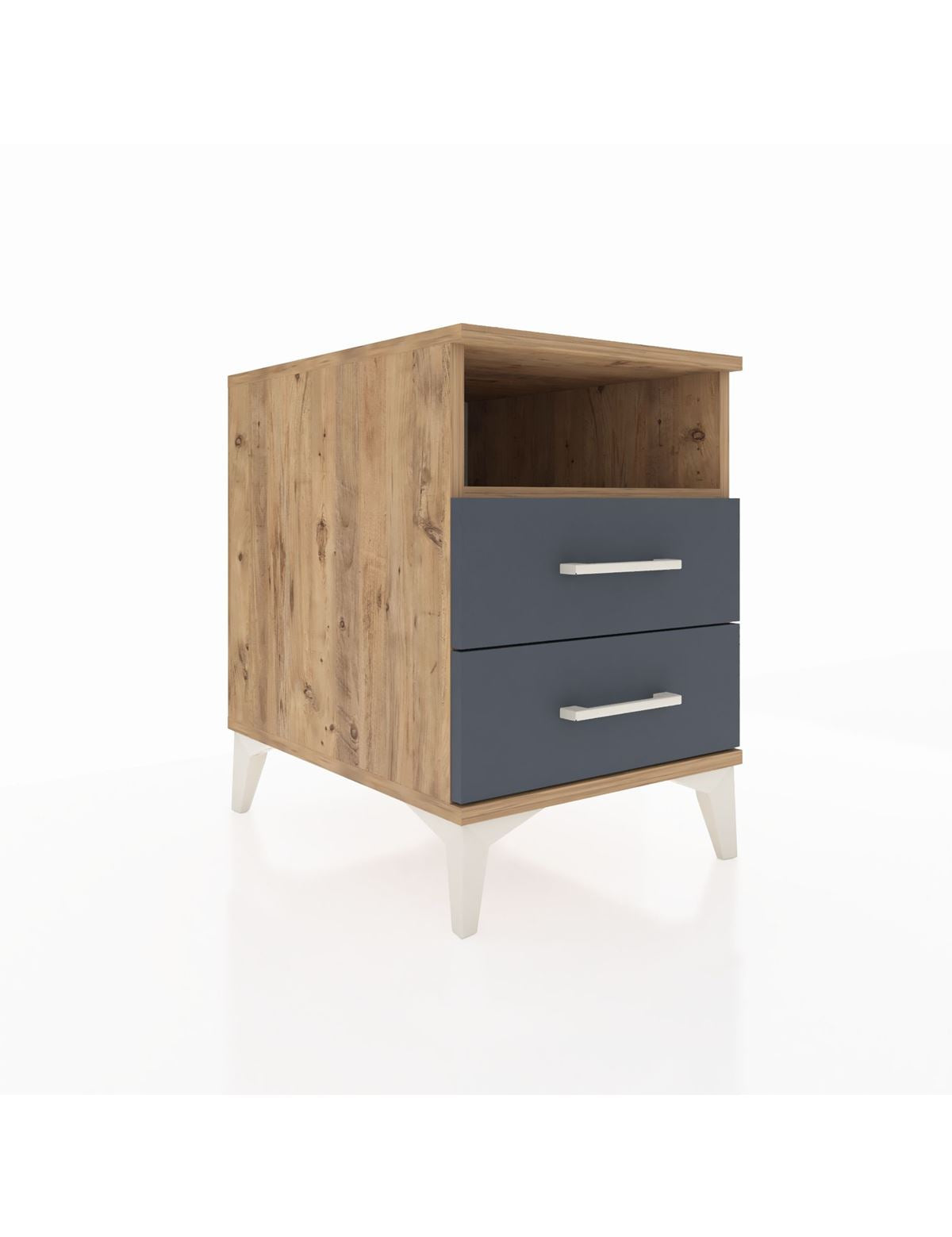 Kronos Komodin Tek Raflı 2 Çekmeceli 44x59x64 Çam-Antrasit