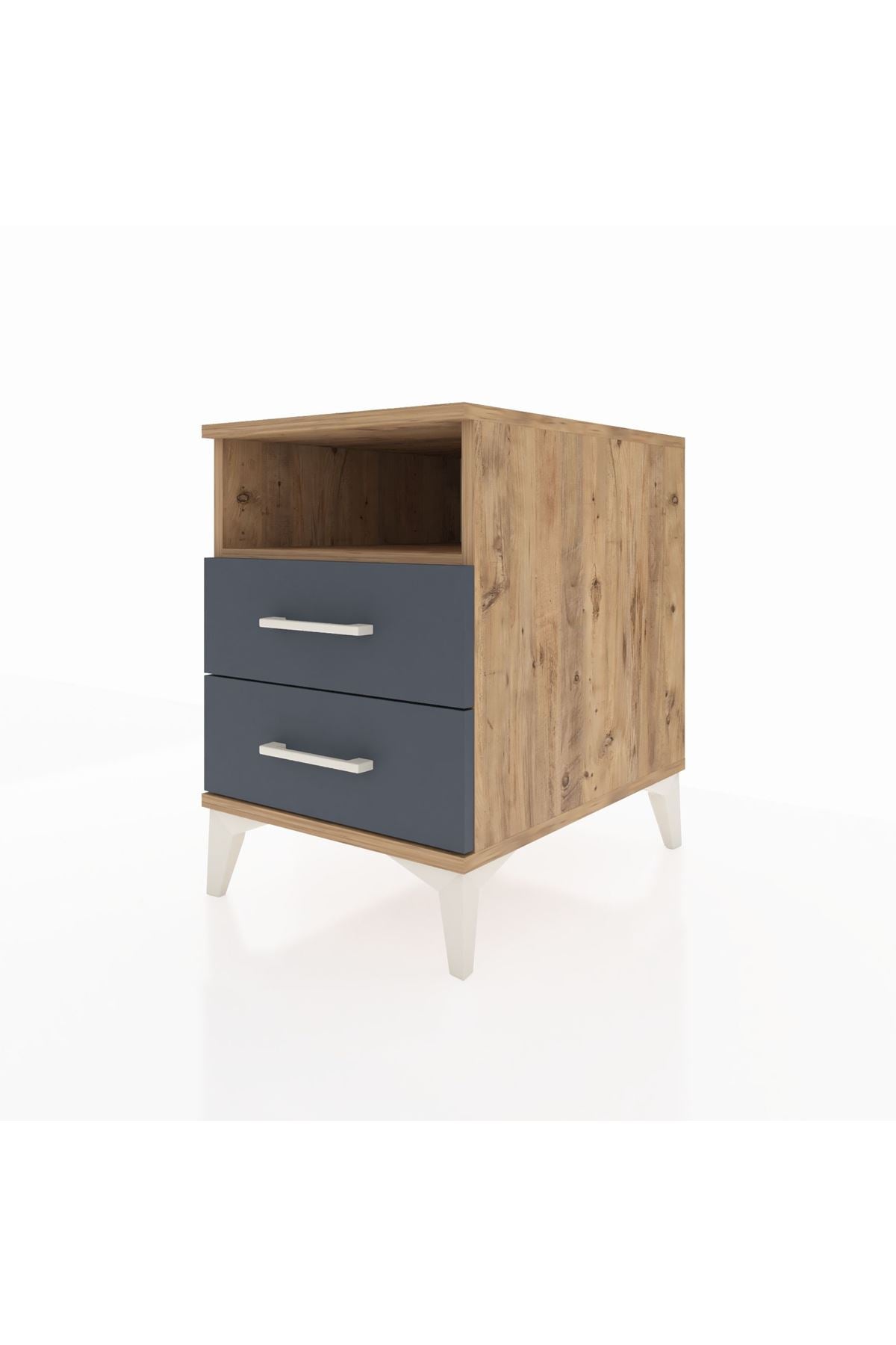 Kronos Komodin Tek Raflı 2 Çekmeceli 44x59x64 Çam-Antrasit