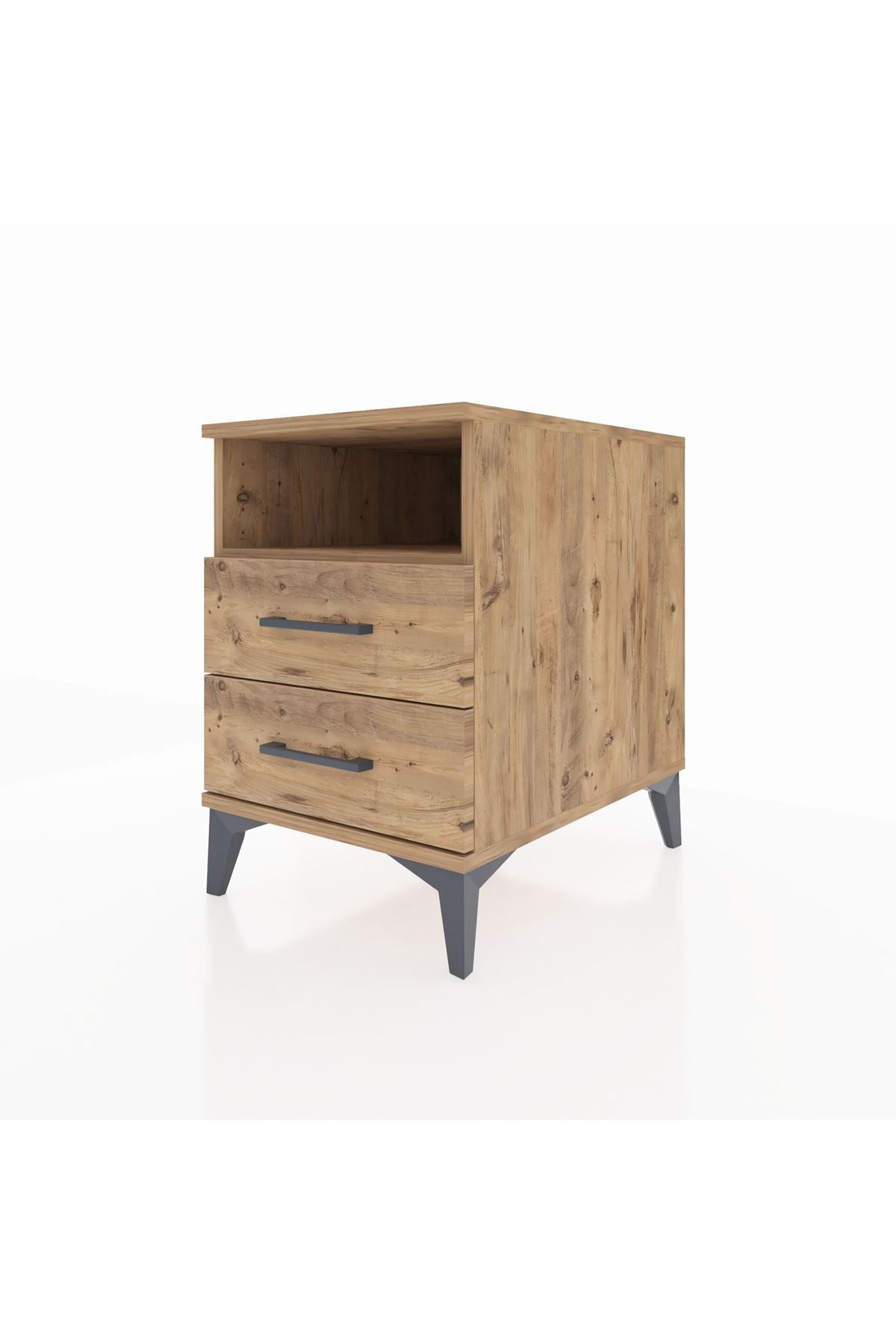 Kronos Komodin Tek Raflı 2 Çekmeceli 44x59x64 Çam-Çam