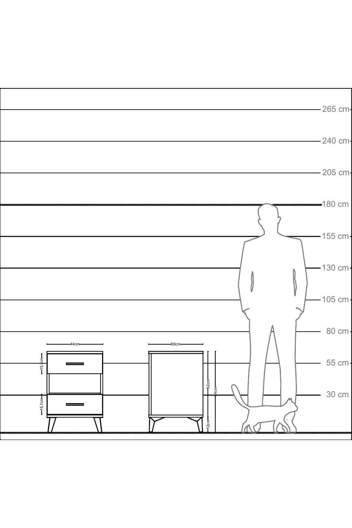 Kronos Komodin Tek Raflı 2 Çekmeceli 44x59x64 Aytaşı-Çam