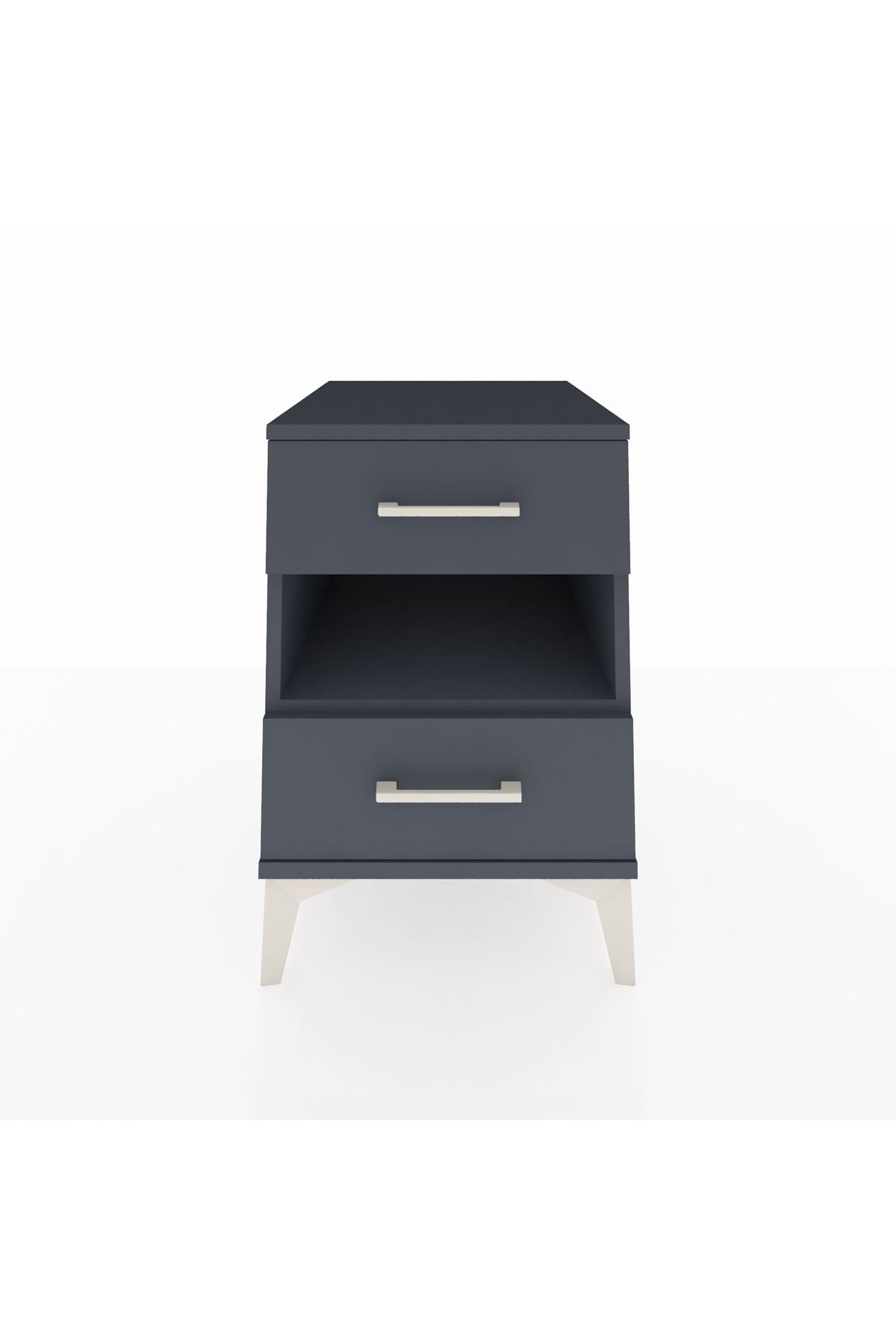 Kronos Komodin Tek Raflı 2 Çekmeceli 44x59x64 Antrasit-Antrasit