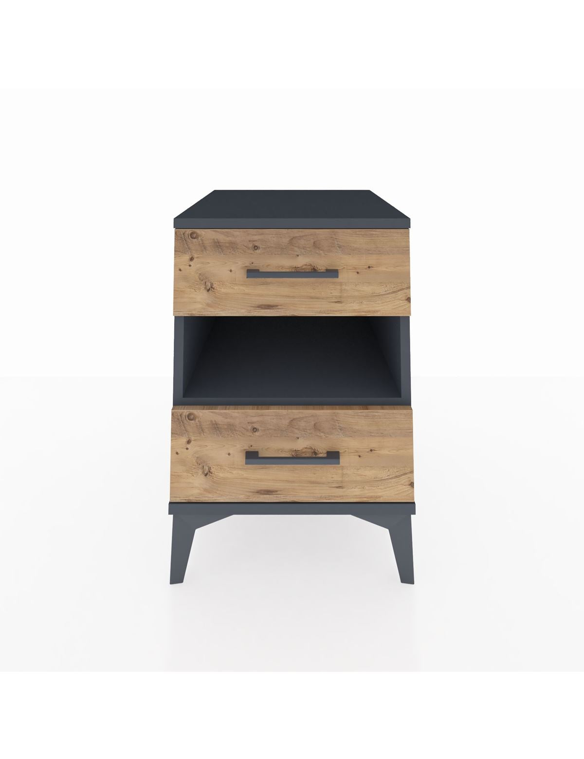 Kronos Komodin Tek Raflı 2 Çekmeceli 44x59x64 Antrasit-Çam