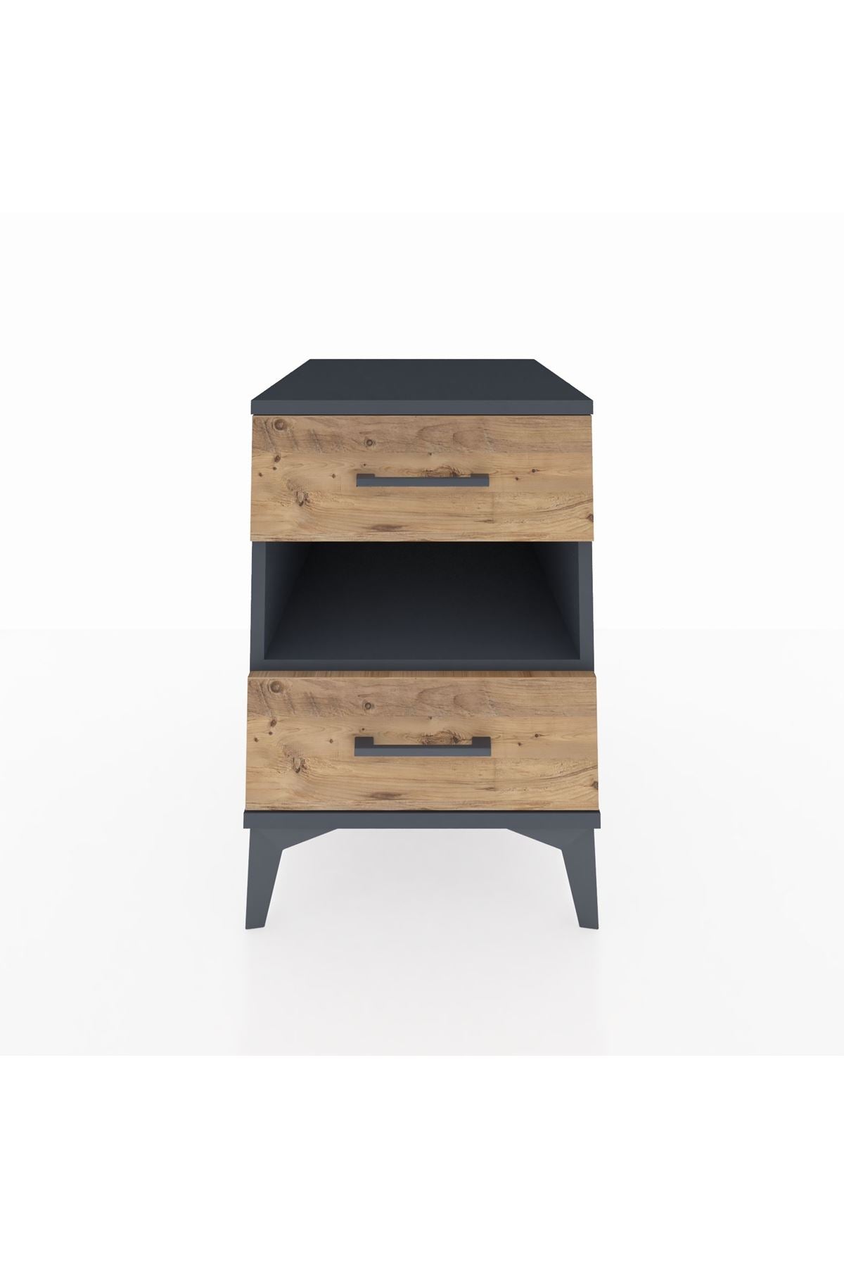 Kronos Komodin Tek Raflı 2 Çekmeceli 44x59x64 Antrasit-Çam