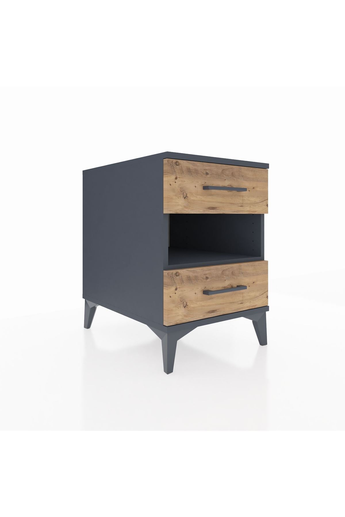 Kronos Komodin Tek Raflı 2 Çekmeceli 44x59x64 Antrasit-Çam